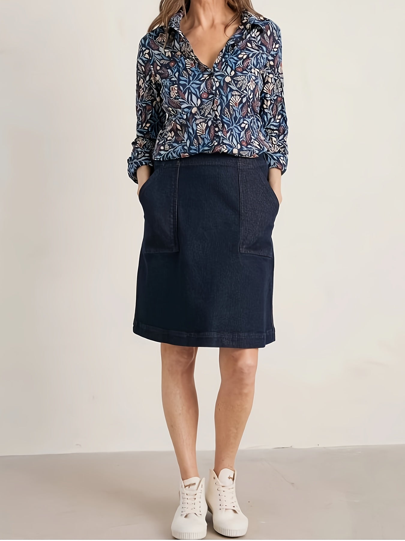  Floral Print Button Up Long Sleeve Blouse