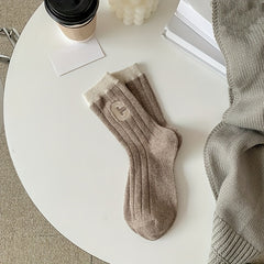 3 Pairs Letter Pattern Colorblock Socks Soft Mid Tube Women's Stockings