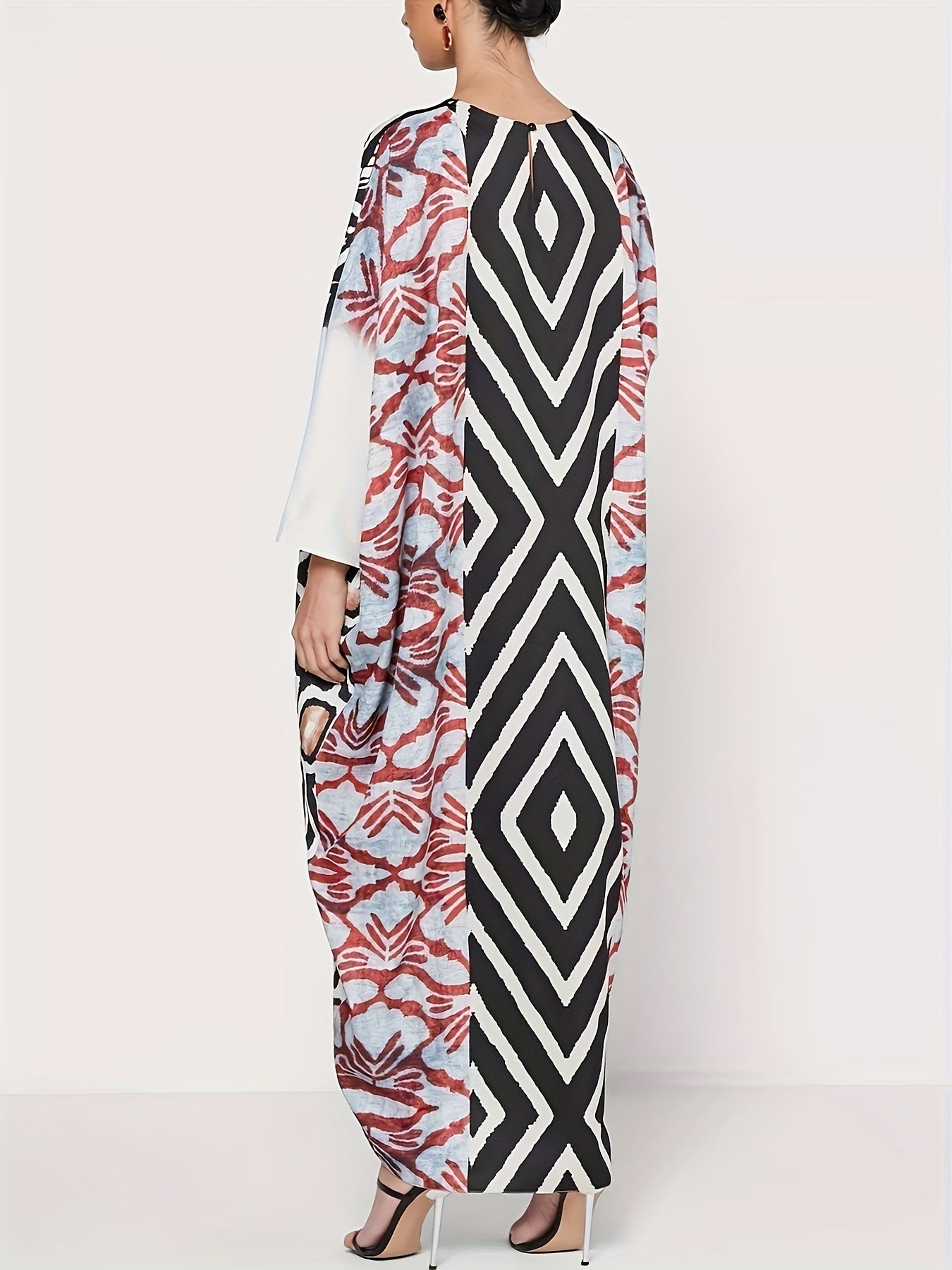 Retro Kaftan Dress Plus Size Graphic Print Batwing Sleeve Maxi Dress