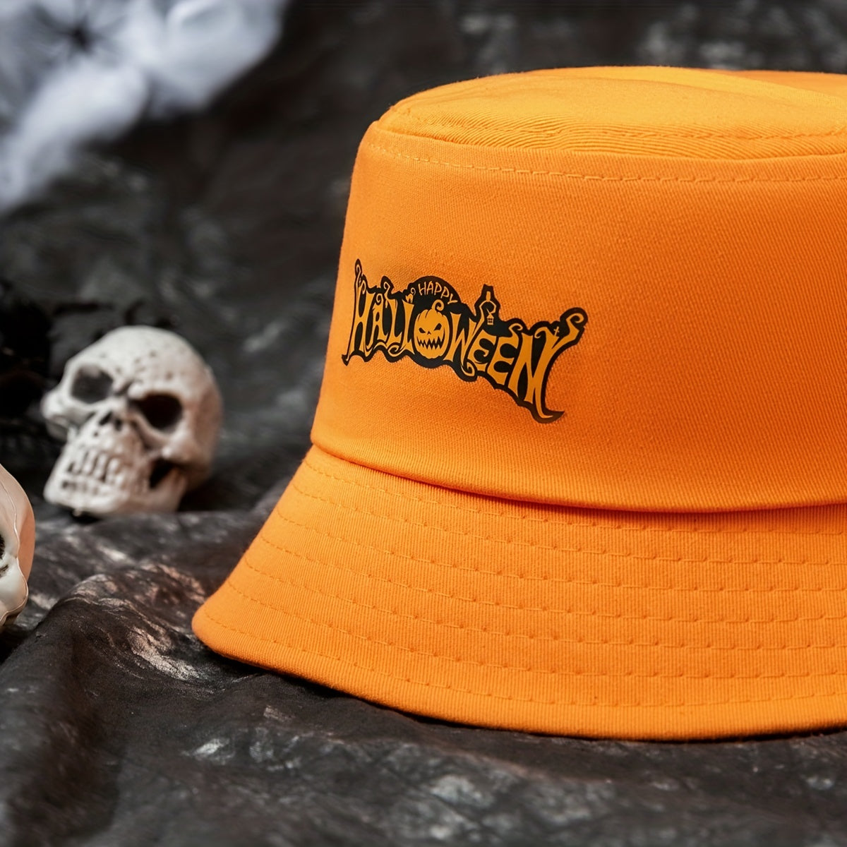 Halloween Pumpkin Print Bucket Hat Unisex Orange Sunscreen Basin Hat