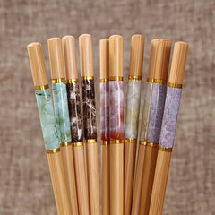 5 Pairs Bamboo Crackle Print Chopsticks Chinese Food Chopsticks