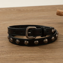 Vintage Rivet PU Belt Solid Punk Thin Belt Classic Square Pin Buckle