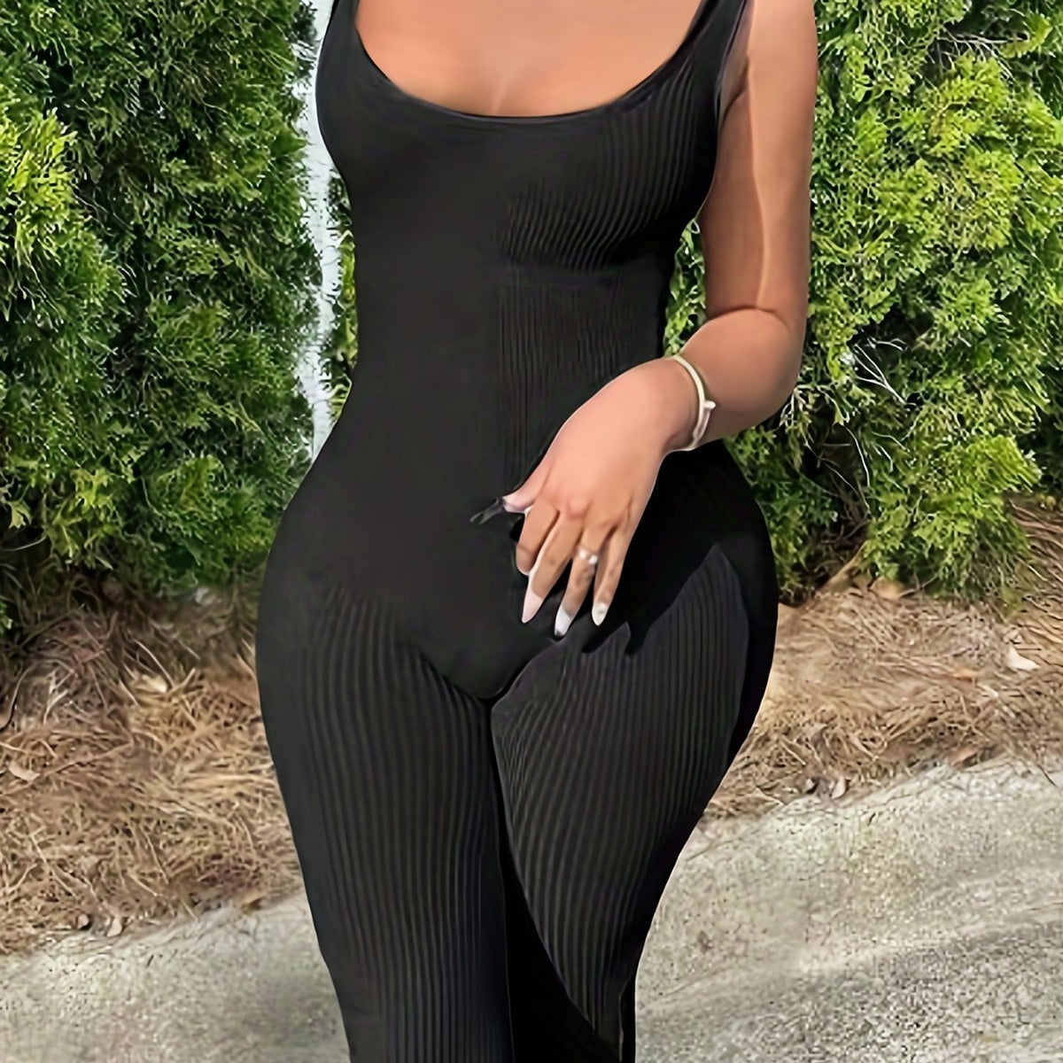Solid Scoop Neck Bodycon Jumpsuit