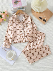 Girl's 3pcs Heart Print Pajama Set Long Sleeve Top Camisole Pants