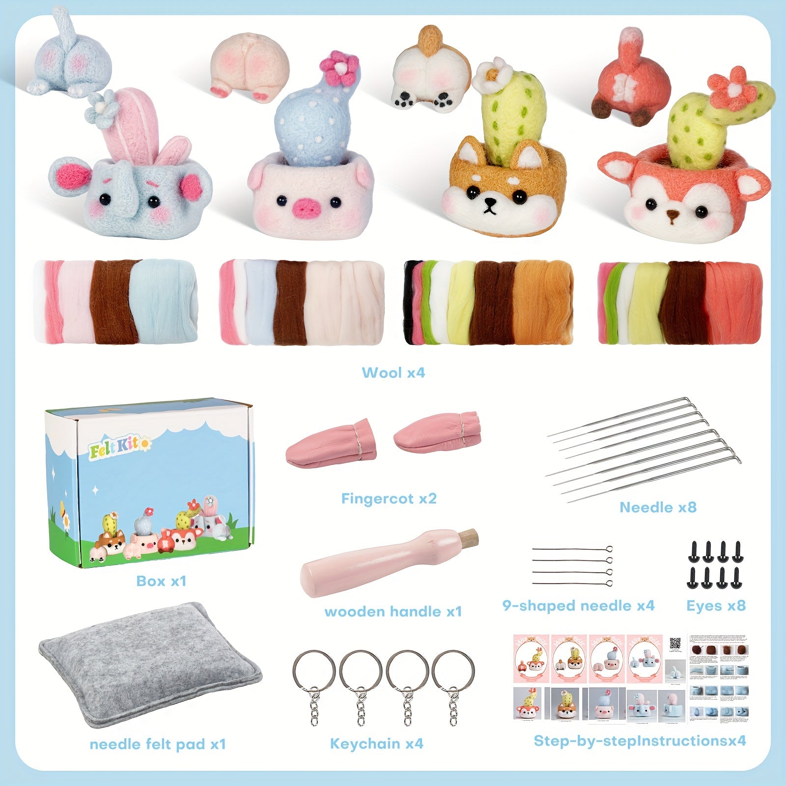8pcs Wool Needle Felting Kit for Beginners - DIY Ornament Craft Kit