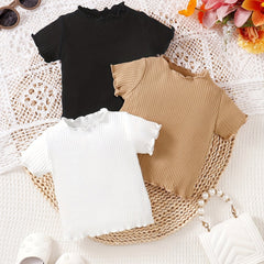 Baby Girls Cotton Ribbed Knit T shirt 3pc Set