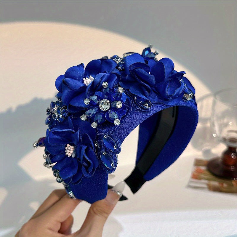 Crystal Mesh Flower Headband Wide Brim Hair Band