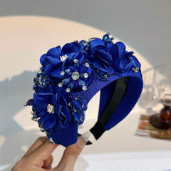 Crystal Mesh Flower Headband Wide Brim Hair Band