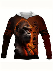 Chimp Print Hoodie for Men Kangaroo Pocket Graphic Pullover