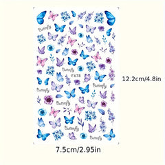6pcs Butterfly Nail Art Stickers Floral Designs Self-Adhesive Nail Decorations