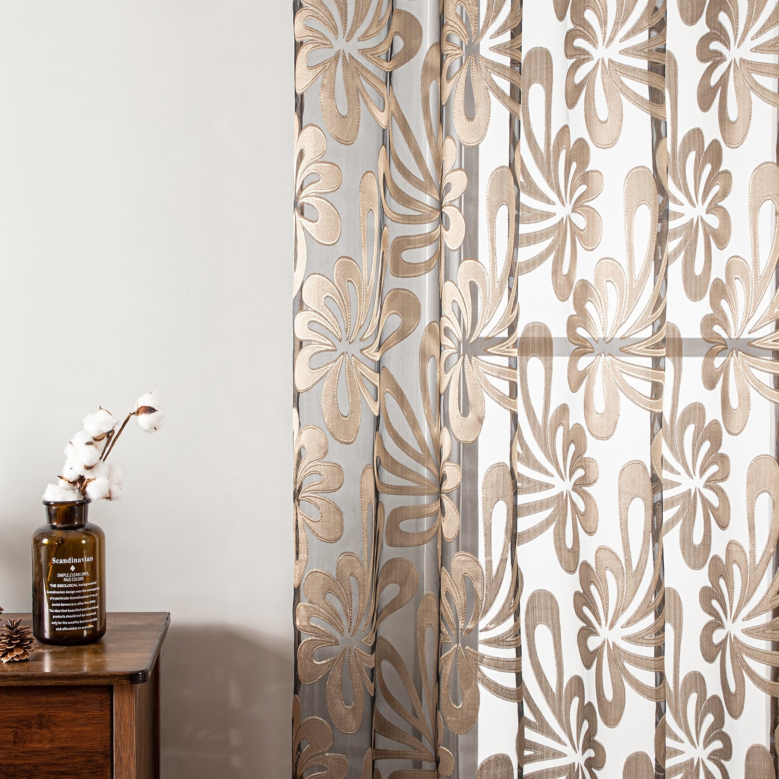 Geometric Tulle Curtain Brown Punch for Living Room Bedroom