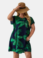  Leaf Print Short Sleeve Loungewear Dress