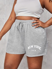  Art Letter Print Elastic Drawstring Casual Shorts