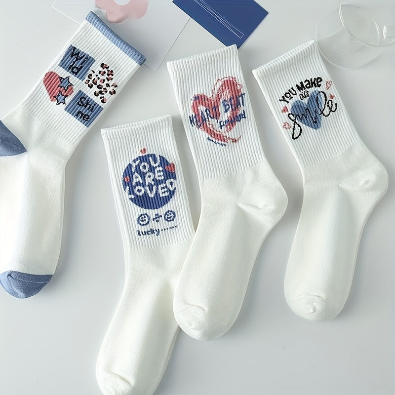 8 Pairs Letter Print Mid Tube Socks Women's Stockings