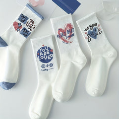 8 Pairs Letter Print Mid Tube Socks Women's Stockings