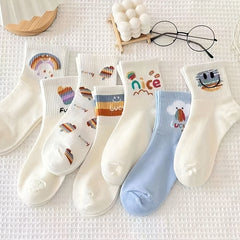 7 Pairs Smile Print Socks Comfy & Breathable Women's Stockings