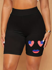  Independence Casual Shorts Women's Plus Flag Heart Print Biker Shorts