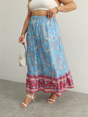  Boho Skirt Floral Print Ruffle Trim Maxi Skirt