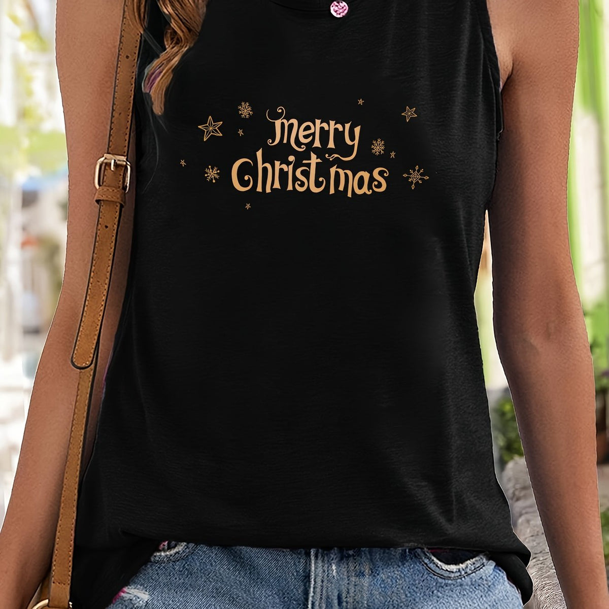 Snowflake & Merry Christmas Print Sleeveless Sports Vest Women's Activewear