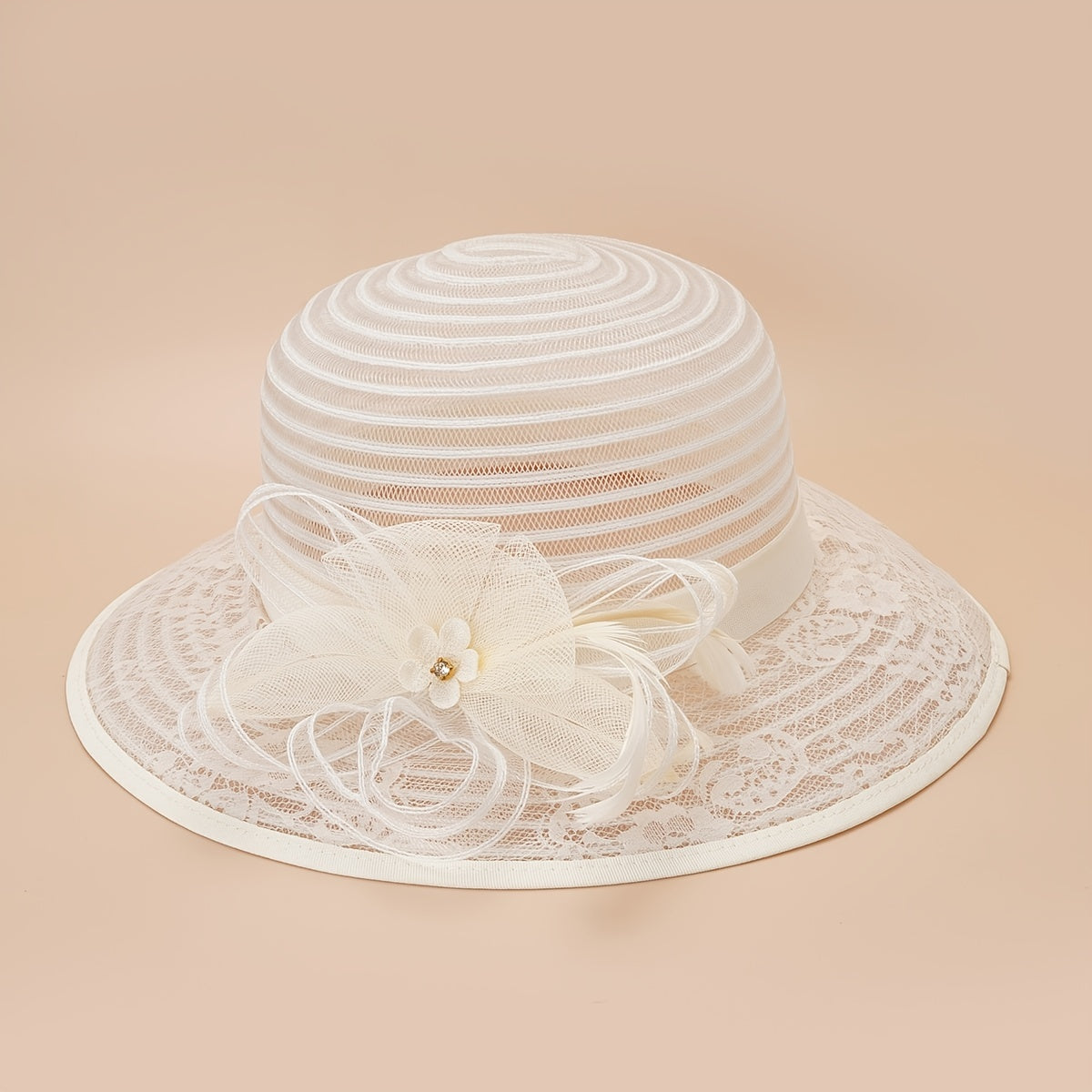 Breathable Mesh Sun Hats Wide Brim 3D Flower Lace Women's Dress Beach Hats