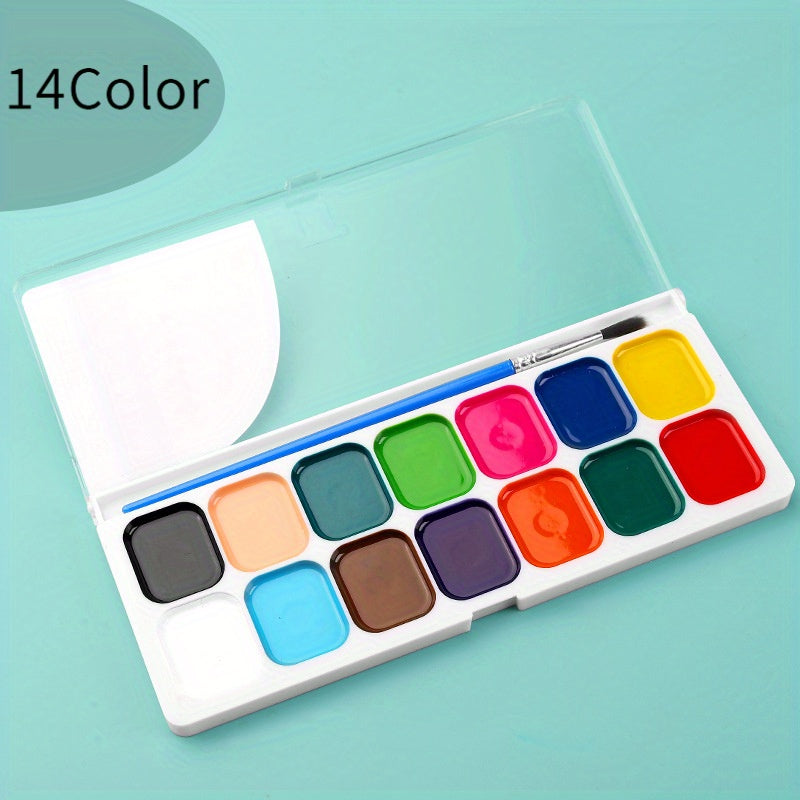 Watercolor Pigments Set in Plastic Box with Brush - Ideal for Watercolor A