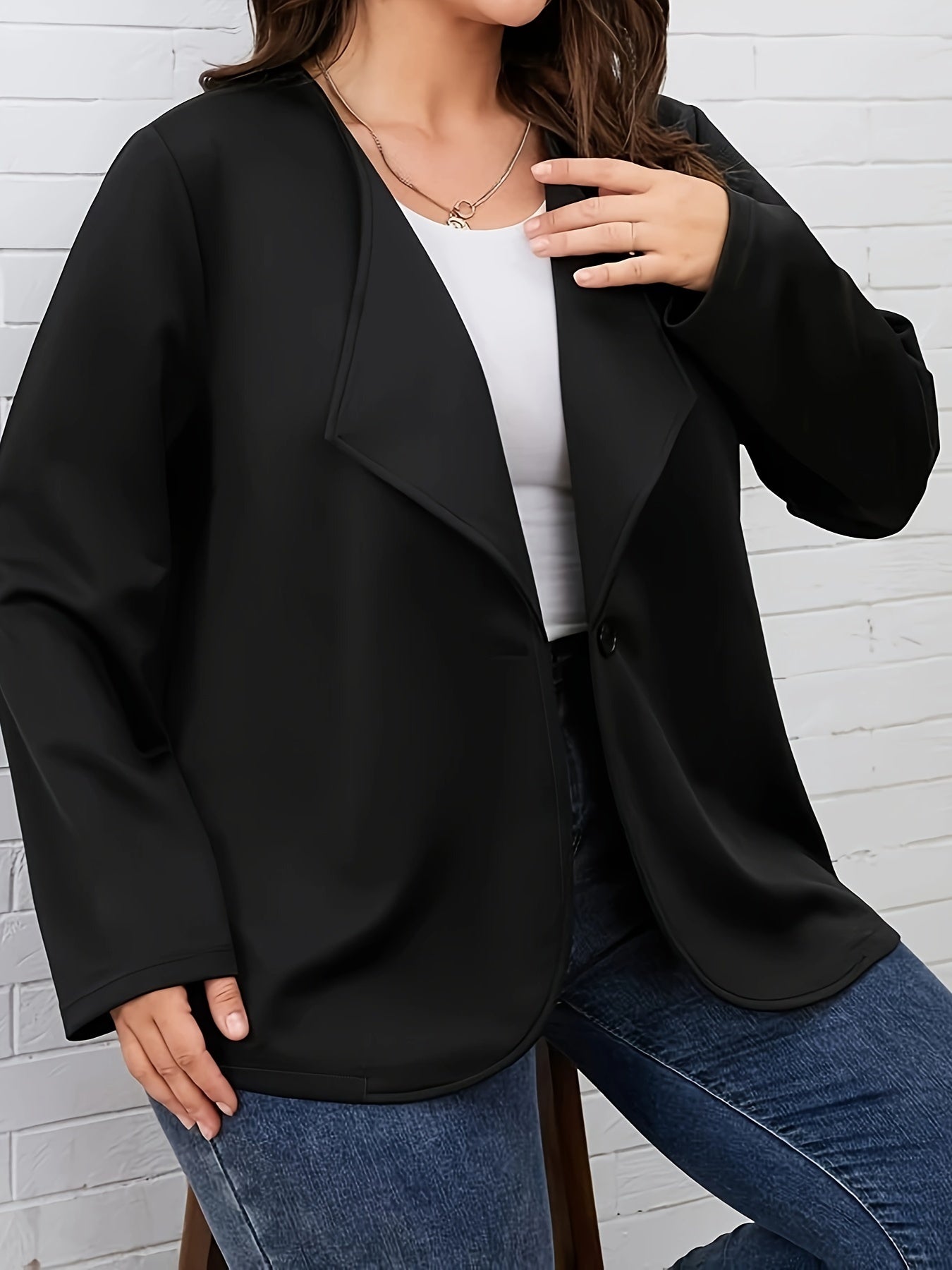 Solid Long Sleeve Open Front Blazer