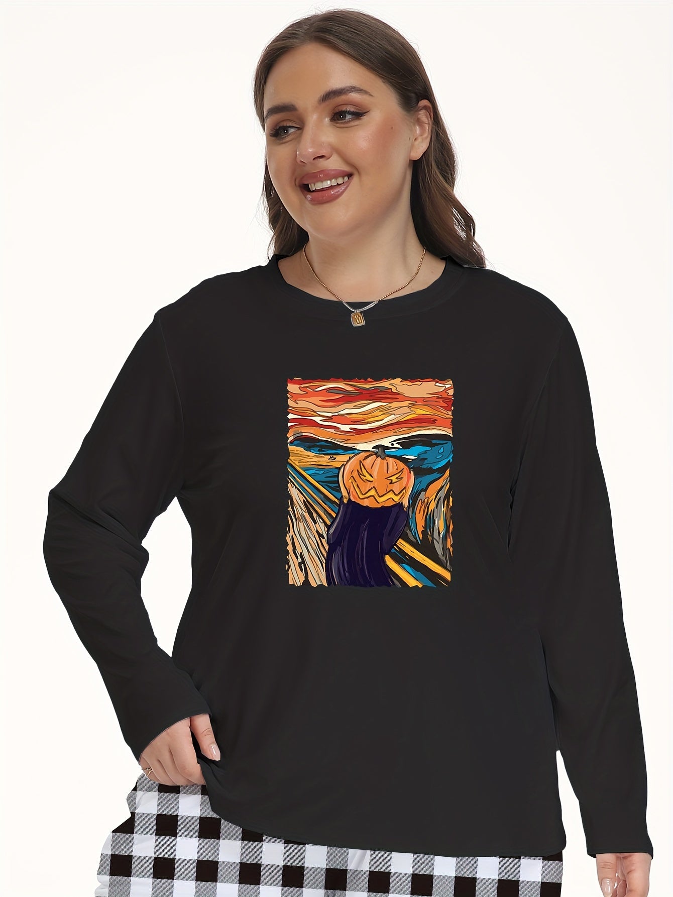  Halloween Pumpkin Print Long Sleeve Pajama Top