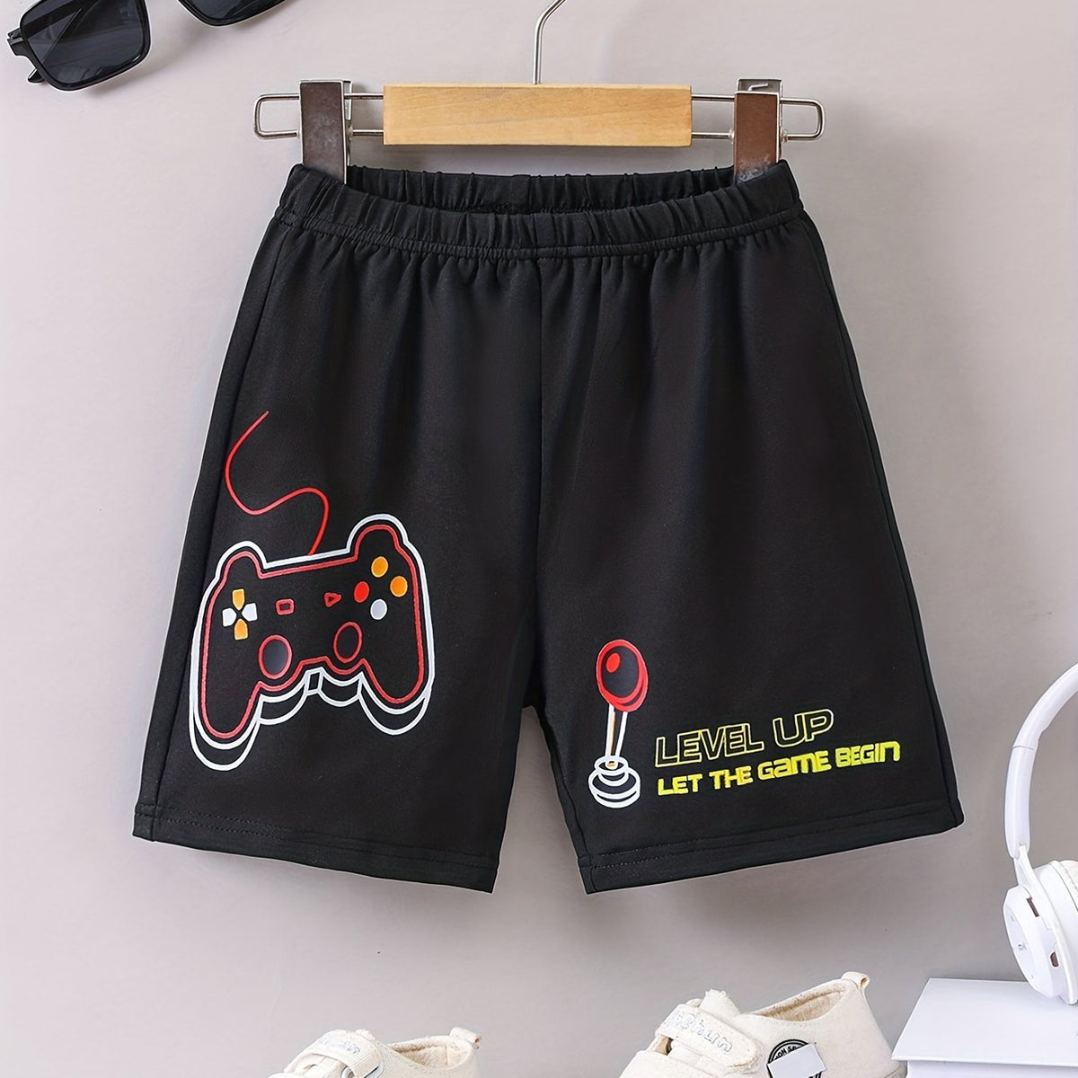 Gamepad And LEVEL UP Print Boys Quick drying Shorts