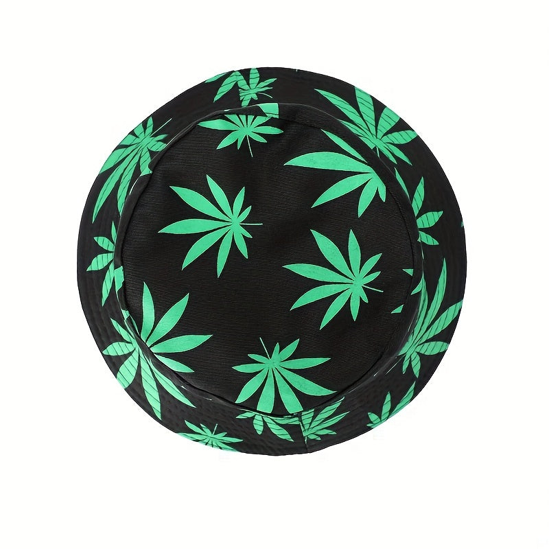 Leaf Print Reversible Bucket Hat Casual Sun Hat For Fishing Travel