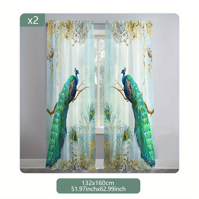 2pcs Peacock Pattern Curtains Rod Pocket for Stunning Background Decor