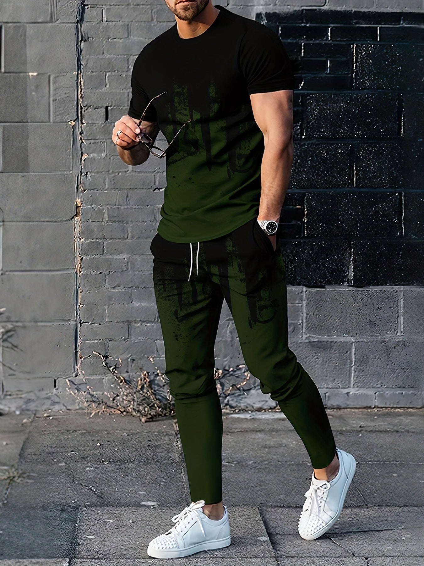 Ink Pattern Men's 2 Piece Outfits T-shirt & Sweatpants Set