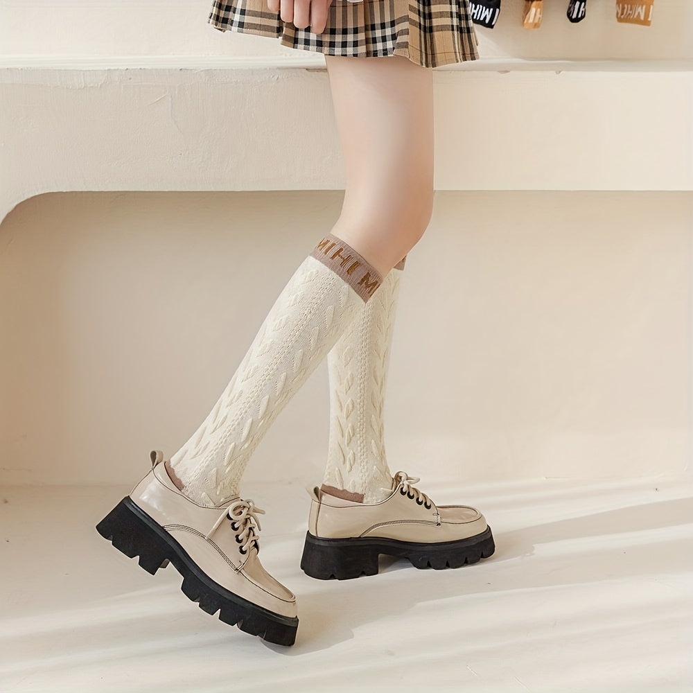 Letter Print Thigh High Socks Textured Over The Knee Stockings