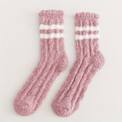 5 Pairs Striped Fuzzy Socks Comfy & Warm Women's Stockings