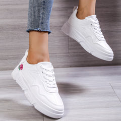 Floral Embroidery Low Top Lace-up Sneakers Women's Casual Shoes