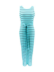  Striped Lace Up Maxi Dress with Belt