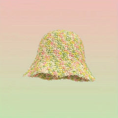 Colorful Straw Bucket Hat Boho Crochet Sunshade Cloche Hats