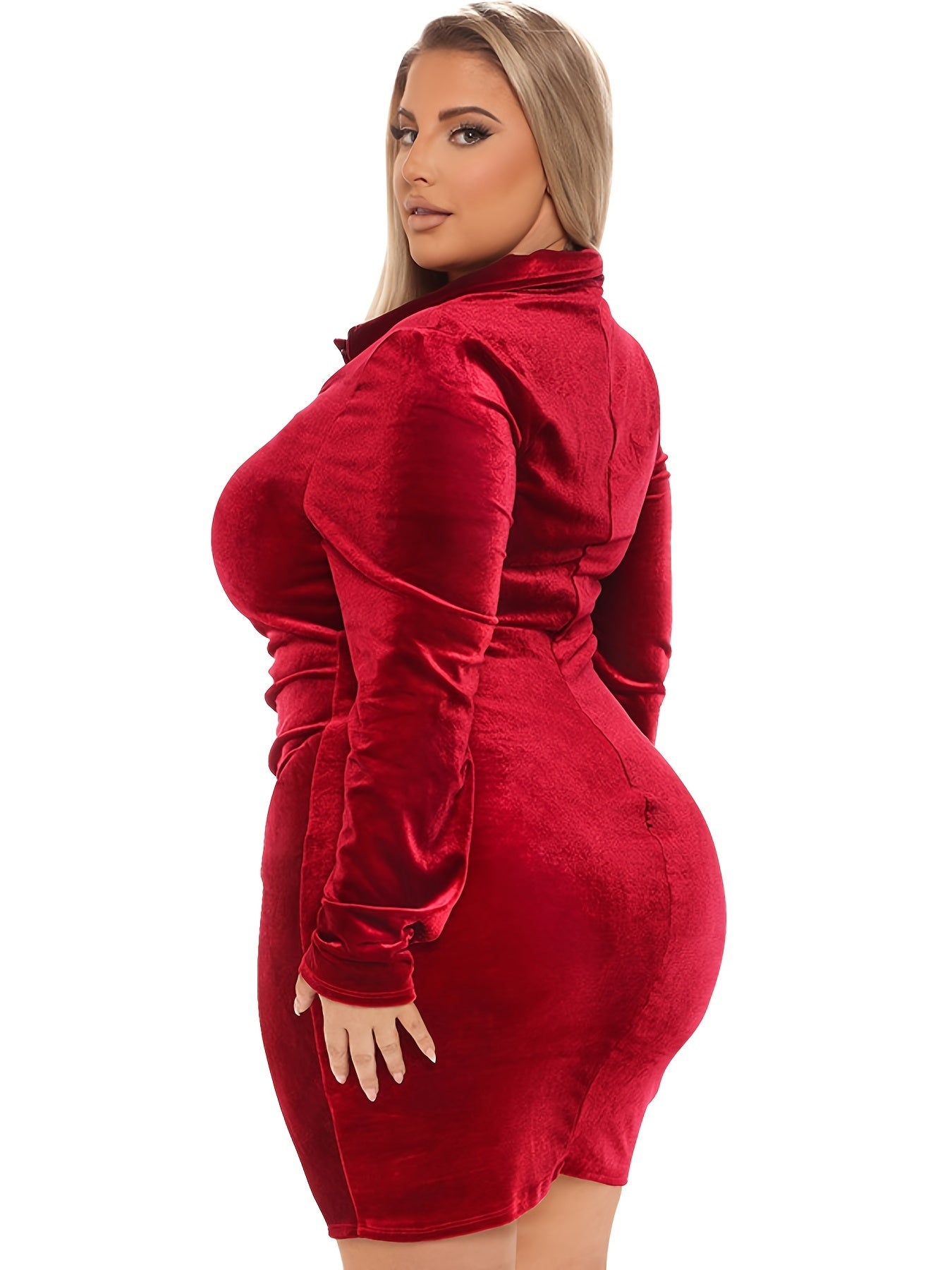  Velvet Solid Long Sleeve Bodycon Prom Dress