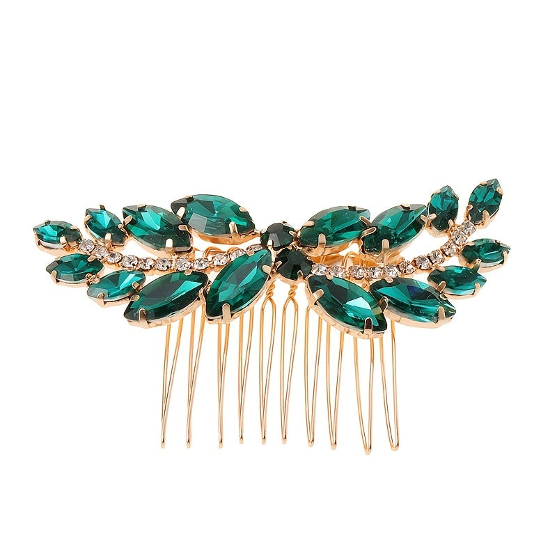 Emerald Green Rhinestone Hair Side Comb Tiara