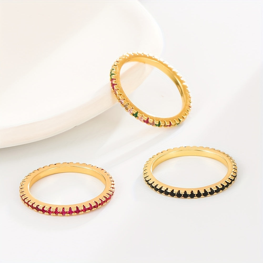14k Plated Ring with Rhinestone Round Inlay, Perfect Gift for Friends