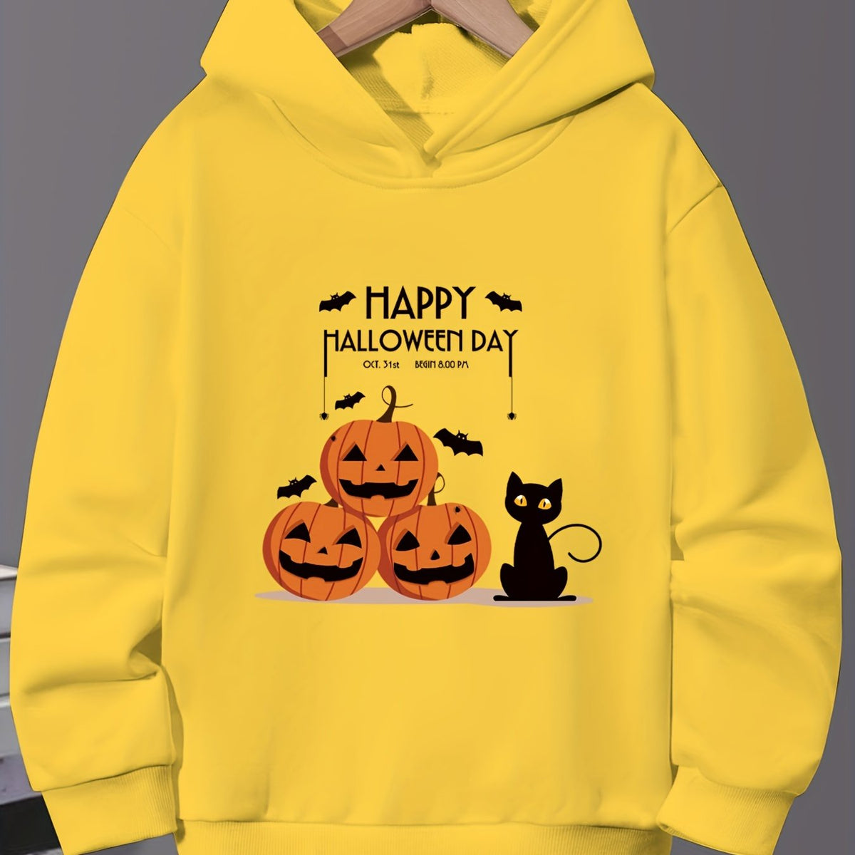 Cute Kitty and Pumpkin Halloween Hoodie for Girls