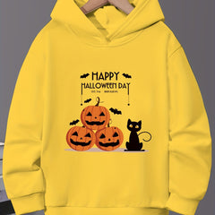 Cute Kitty and Pumpkin Halloween Hoodie for Girls