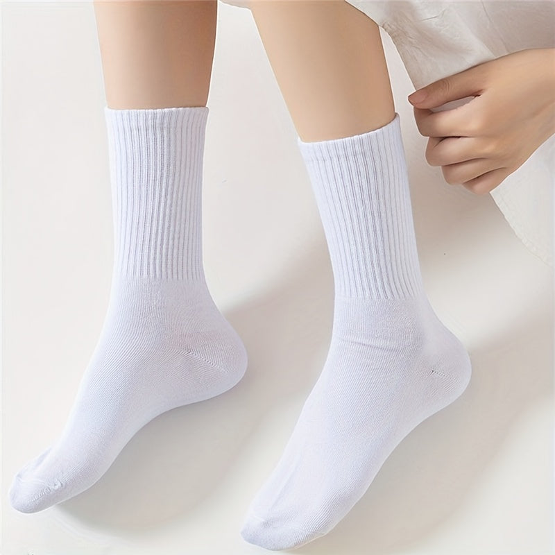 8 Pairs Breathable Mid Tube Women's Socks Solid Comfy Stockings & Hosiery