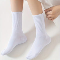 8 Pairs Breathable Mid Tube Women's Socks Solid Comfy Stockings & Hosiery