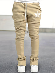Star Pattern Comfy Flared Trousers Men's Casual Stretch Waist Drawstring Joggers
