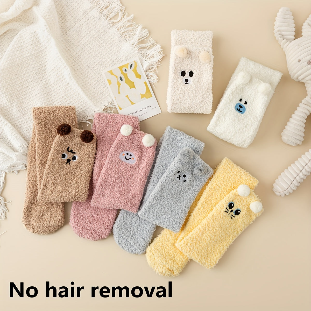 Cartoon Fuzzy Thigh High Socks for Women