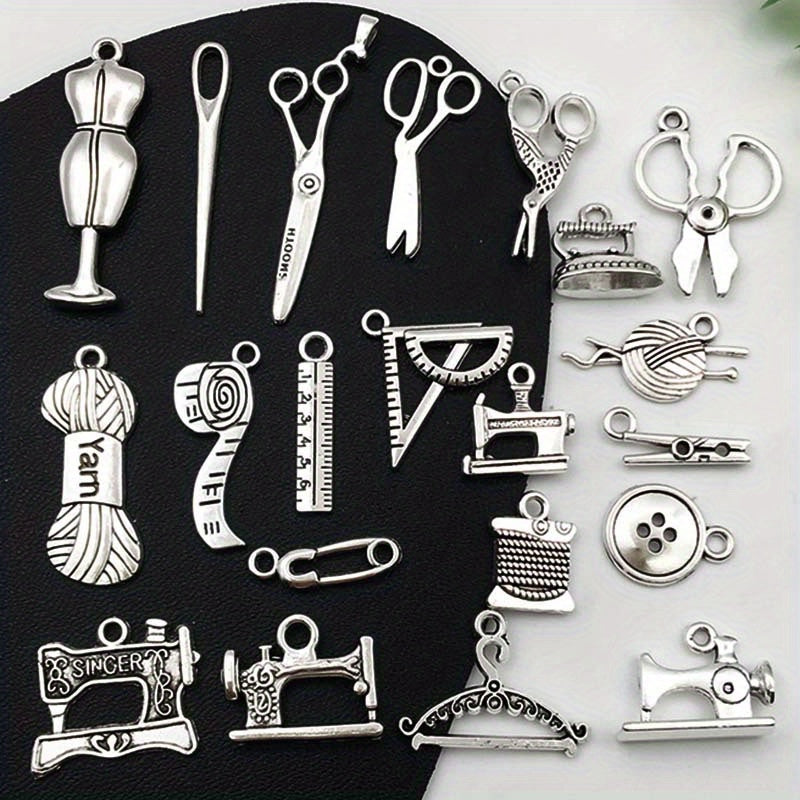 21 PCS Antique Silvery Sewing Machine Series Pendants for DIY Jewelry