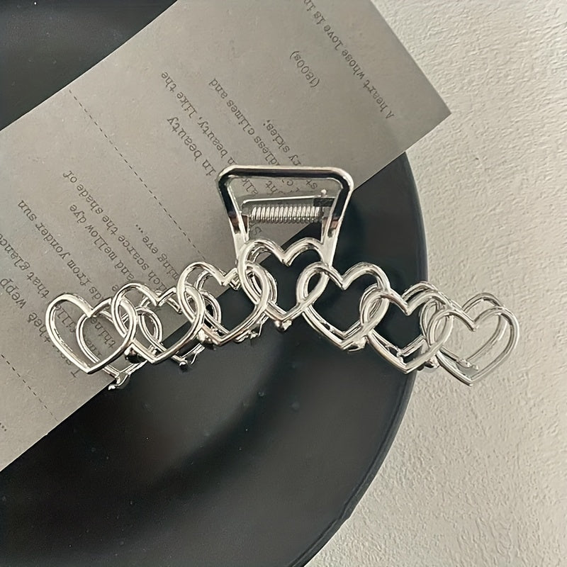 Heart Hair Claw Clip Silvery Non Slip Strong Hold Grip Hair Jaw Clip