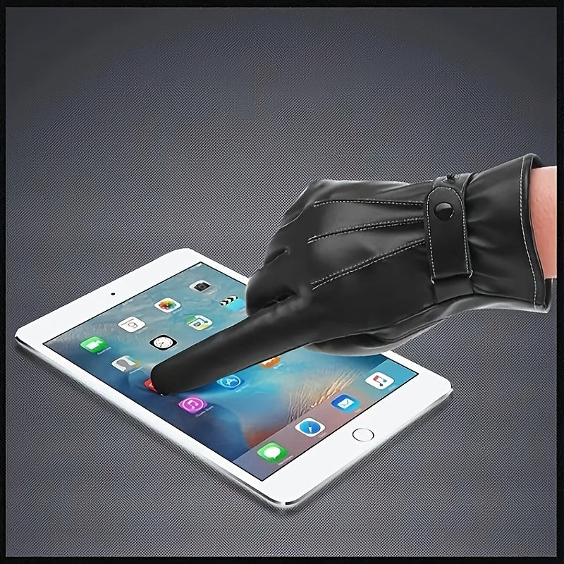 Winter Thick PU Leather Gloves For Men - Cycling Skiing Warm Glove