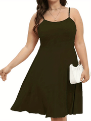  Solid Round Neck A-line Cami Dress