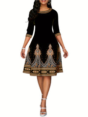 Ethnic Style Dress Women's Plus Paisley Floral Print Half Sleeve